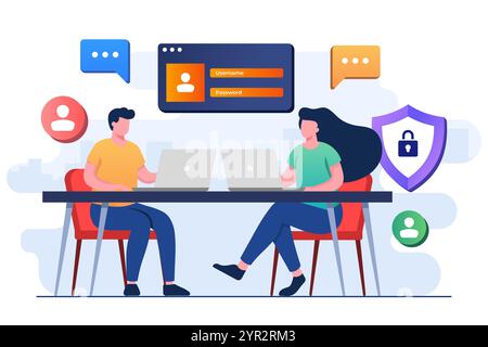 Schutz personenbezogener Daten durch Passwortschutz, Cybersicherheit, Netzwerkdatensicherheit, Schutz vertraulicher Daten, Festlegen eines sicheren Passworts, Internet Stock Vektor