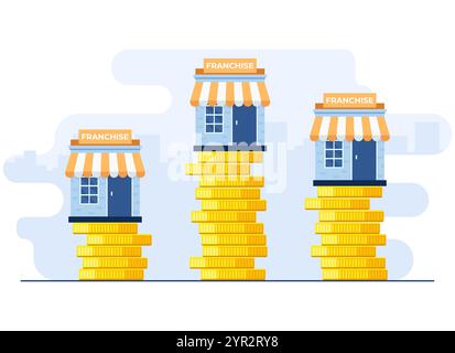 Franchise Shop Flat Illustrationskonzept, Geschäftskonzept, Startup-Strategie, Erweiterung, Entwicklung, Firma, kann für Landing-Page, ui, Sozia verwendet werden Stock Vektor