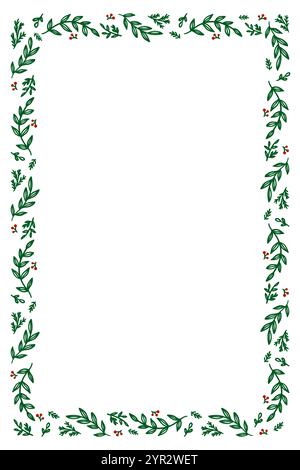 Dekorativer rechteckiger Rahmen mit grünen Blättern und roten Beeren, festliche Vektorillustration der Winterfeiertage mit Kopierraum, geeignet für Weihnachten, Hochzeiten und andere besondere Anlässe Stock Vektor