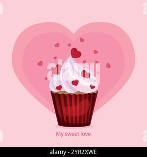 Valentinstag. Valentinskarten. Rosa Cupcake mit Herzen. Stock Vektor