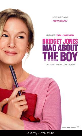 Bridget Jones: Mad About the Boy (2024) von Michael Morris mit Renée Zellweger, Leo Woodall und Chiwetel Ejiofor. Bridget Jones kehrt in ein neues Kapitel ihres Lebens zurück und navigiert durch moderne Dating und Elternschaft mit ihrem unverkennbaren Charme und ihren Missgeschicken. NUR ZUR REDAKTIONELLEN VERWENDUNG des US-Advance-Posters. Quelle: BFA / Universal Pictures Stockfoto