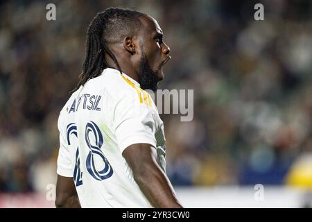 Der Stürmer Joseph Paintsil (28) von Los Angeles Galaxy reagiert auf das Finale der MLS Western Conference gegen die Seattle Sounders am Samstag, November Stockfoto