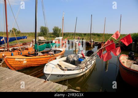 Deutschland, Ostseeküste, Mecklenburg-Vorpommern, Darss, Wustrow, Boote im Hafen von Altenhagen Stockfoto