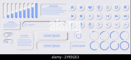 Dies ist eine vielfältige Kollektion moderner UI-Elemente, die mit Tasten und Symbolen das Design deutlich verbessern Stock Vektor