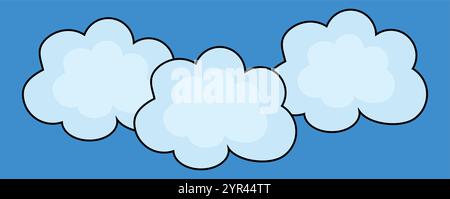 Set aus Zeichentrickwolke in einer flachen Konstruktion. White Cloud Kollektion. Wolke. Abstraktes weißes wolkiges Set isoliert auf blauem Hintergrund. Vektorabbildung. Stock Vektor