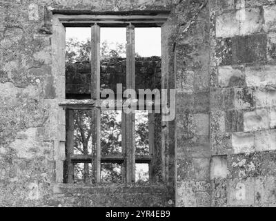 Titchfield Abbey, Hampshire, England. August 2024. Graustufen, Fenster aus dem 13. Jahrhundert. Stockfoto