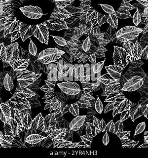 Abstrakter nahtloser Hintergrund hinterlässt Blumen. Modernes Blumen- und Blumenmuster. Zeichenmuster von Hand. Nicht AI, Vektorillustration Stock Vektor