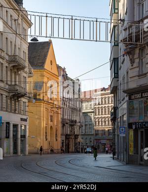 Ein Bild von der Masarykova-Straße in Brünn. Stockfoto