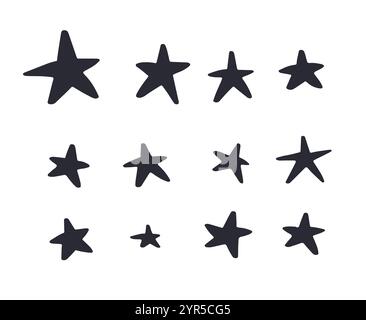 Handgezeichneter Inky Doodle monochrome Sterne Set Stock Vektor