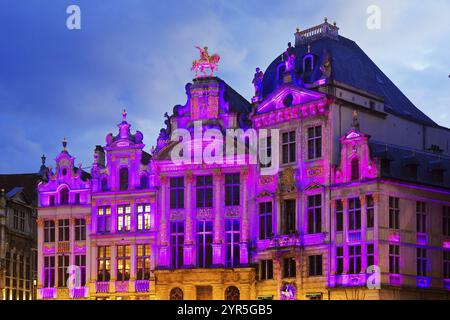 Der erleuchtete goldene Reiter Charles de Lorraine in der gildenhalle L'Arbre d'Or, Gilde der Brauer, Grand-Place, Grote Markt, Brüssel, Belgien, Euro Stockfoto