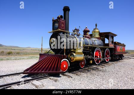 Corinne, UT, USA – 23. Juni 2024; Nachbildung der Union Pacific Dampflokomotive Nummer 119 im Golden Spike Stockfoto