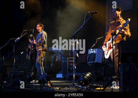 BRESLAU, POLEN – 21. JUNI 2022: Konzertband Kings of Leon. Im Bild ist Caleb Followill. Stockfoto