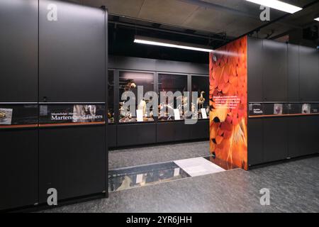 Eine Zeile, Abschnitt mit Vitrinen mit Pflanzen- und Tierbeispielen. Im Beaty Biodiversity Museum der UBC in Vancouver, British Columbia, Kanada. Stockfoto