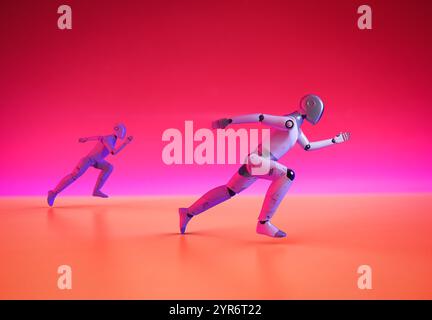 Schnelles Technologiekonzept mit 3D Rendering Cyborg läuft im Wettbewerb Stockfoto