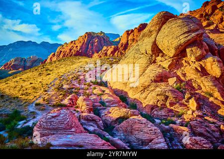 Red Rock Canyon lebendiger Sandstein bei Golden Hour Low Angle View Stockfoto