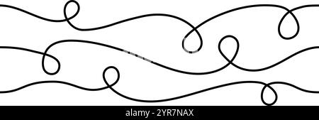 Nahtloses, dünnes Squiggle-Line-Set. Kollektion mit gewelltem Streifenmuster. Kurvige, sich wiederholende Garne oder Garnlinien für Ornament, Dekor, separate Trennlinie. Verworrene, geradlinige, geradlinige Formen. Vektor Stock Vektor