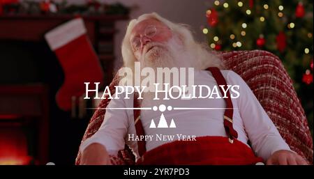 Bild von Happy Holidays Text über dem männlichen weihnachtsmann Stockfoto