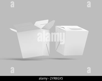 Vorderansicht des weißen leeren 2 Boxen 3D-Rendermodells für asiatische Lebensmittelverpackungen Stockfoto