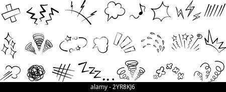 Manga oder Anime Comic Emoticon Element Grafik Effekte Hand gezeichnet Doodle Vektor Illustration Set Stock Vektor