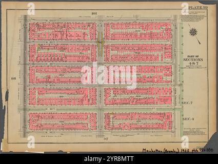 Begrenzt durch W. 100th Street, Central Park West, W. 95th Street und Amsterdam Avenue, Plate 99, Teil der Abschnitte 4 & 7 1925 Stockfoto