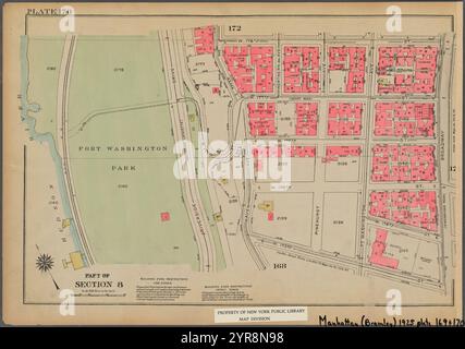 Begrenzt durch W. 178th Street, Broadway, W. 173rd Street, Haven Avenue, W. 177th Street und (Hudson River, Fort Washington Park) Riverside Drive, Plate 170, Teil von Section 8 1925 Stockfoto