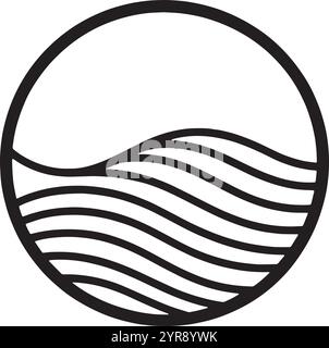 Kreisförmiges abstraktes Wellenlandschaft-Logo mit minimalistischem Natursymbol Stock Vektor