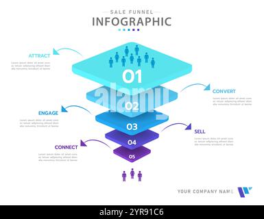 Infografik-Vorlage für Unternehmen. 5 Level Modern Sales Trichter Diagramm, Präsentationsvektor Infografik. Stock Vektor