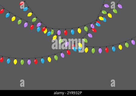 Bunte Girlanden. Helle mehrfarbige Leuchten. Partydekoration. Vektorelemente. Stock Vektor