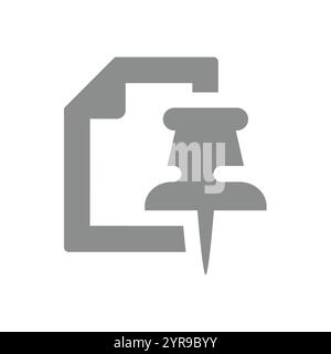 Pushpin und Computerdatei angehängt. Symbol für Thumbtack und Dokumentvektor. Stock Vektor