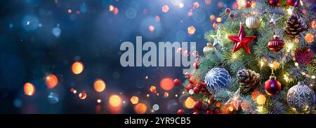 weihnachten, Baum, Ornament, Nacht, Dekoration, Bokeh, leicht, Tanne, Eve, Stockfoto