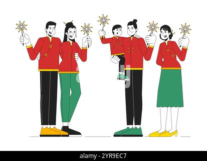 Chinesische Neujahrsfunkler, die Zeichentrickfilm-flache Illustration beleuchten Stock Vektor