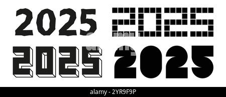 Schwarze 2025-Nummern-Designvorlage. Neues Jahr-Logo Stock Vektor