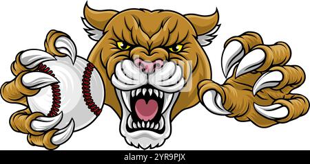 Cougar Panther Mountain Lion Puma Baseball Maskottchen Stock Vektor