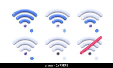 3D-Wi-Fi-Set. Kabellose Internetverbindung. 4g- oder 5g-System. Symbole für Smartphone und mobile Anwendung. Kein wlan-Symbol. Isometrische Vektorsammlung Stock Vektor