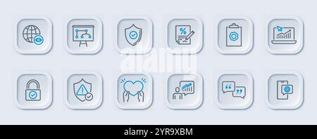 Symbole für Versicherung festgelegt. Finanzvereinbarungen und -Abschlüsse. Schutz von Leben, Immobilien und Privateigentum. Dokument und Vertrag. Linearer Vektor Stock Vektor