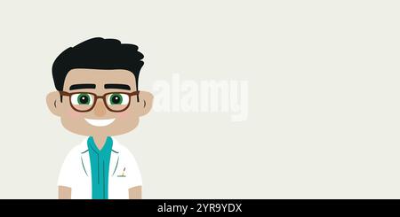 Avatar des Arztes. Der Mensch ist isoliert vor einem hellen Hintergrund mit leerem Kopierraum für Text oder Bilder. Stock Vektor