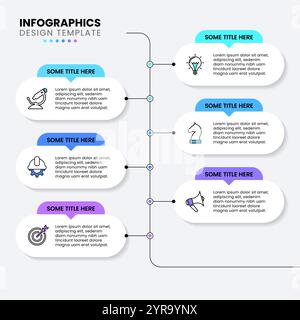 Infografik-Vorlage mit Symbolen und 6 Optionen oder Schritten. Linie. Kann für Workflow-Layout, Diagramm, Banner, webdesign verwendet werden. Vektorgrafik Stock Vektor