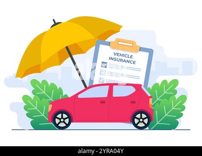 Flache Illustration der Fahrzeugversicherung, Autoversicherung, Fahrzeugsicherheit, Assistenz- und Schutzkonzept für, benutzeroberfläche, Webdesign, Landingpage, Infografik Stock Vektor