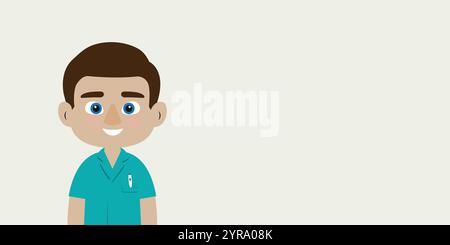 Doktor mit einem Thermometer in der Tasche. Der Mensch ist isoliert vor einem hellen Hintergrund mit leerem Kopierraum für Text oder Bilder. Stock Vektor