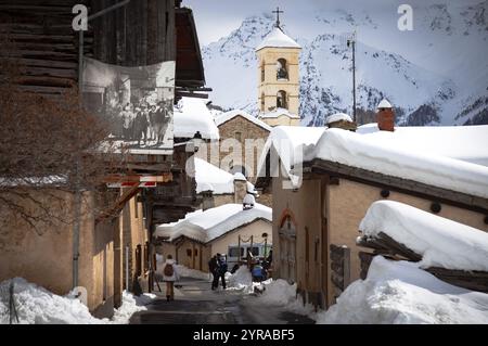 Saint-Véran (Südostfrankreich): Die höchste Gemeinde Europas, das Dorf erhielt das Label „Plus beaux Villages de France“ (die schönste Villa) Stockfoto