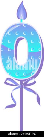 Happy Birthday Torte mit blauer Kerze. Sechs Jahre, Symbol des Zahlenjubiläums. Quinceanera Girl Party Dekor. Illustration des Zeichentrickvektors. Stock Vektor