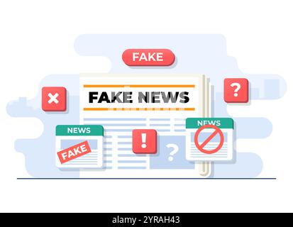 Verbreitung von Fake News Konzept flache Illustration Vektor Vorlage, falsche Information Übertragung, Presse, Junk Nachrichten Inhalt, Desinformation in Zeitung Stock Vektor