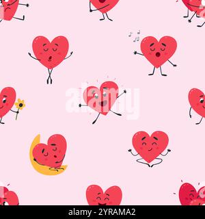 Lustiges, nahtloses Herzmuster. „Love Heart“-Muster für Stoff, Umhüllung und Webdesign. Valentinstag dekoratives Element mit niedlichem Cartoon klassischem Vektor Stock Vektor
