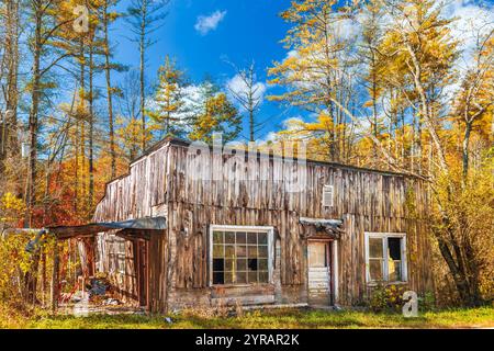 Heruntergekommenes, heruntergekommenes Gebäude im Applachian Forest von North Carolina, USA. Stockfoto