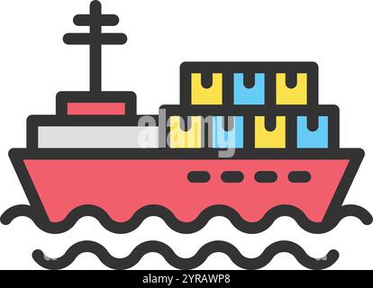 Vektorbild des Symbols „Frachtschiff“. Geeignet für mobile Anwendungen, Webanwendungen und Printmedien. Stock Vektor