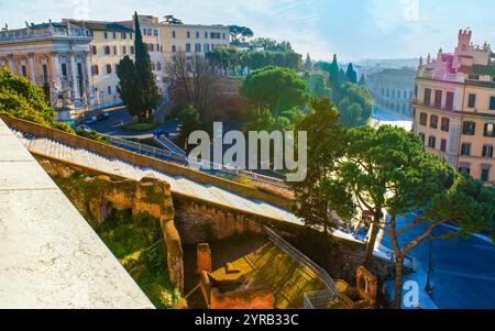 Cordonata Capitolina, die Treppe zum Palazzo Senatorio auf der Piazza del Campidoglio in Rom, Italien Stockfoto