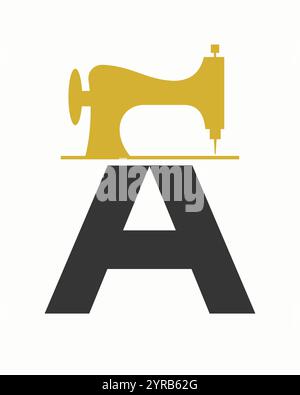 Initial Letter A Tailor Logo Design mit Tailoring Machine Symbol Konzept für Stickerei, Textil, Tuch und Stoffvorlage Stock Vektor