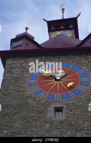 Rathaus Uhrenturm, Luzern, Schweiz Stockfoto