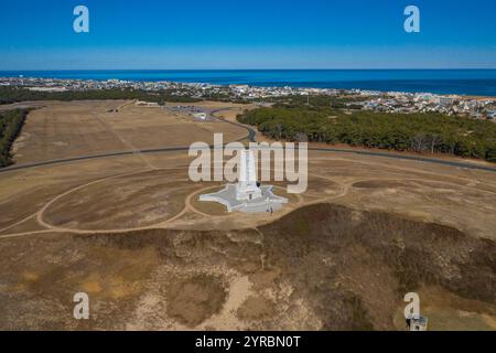 FEB 10, 2022 KILL DEVILS, NC, USA - Wright Brothers National Memorial from the Air, Kitty Hawk, Kill Devils, NC Stockfoto