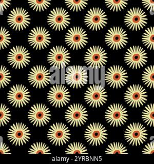 Nahtloses Blumenmuster. Blumen auf schwarzem Hintergrund. Moderne Grafik. Stock Vektor